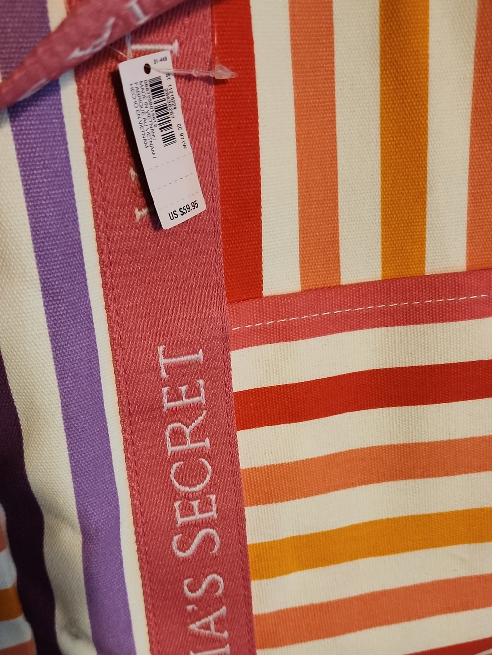 Victoria's Secret Multicolor Stripe Canvas Tote - Pink Straps - Picture 5 of 6